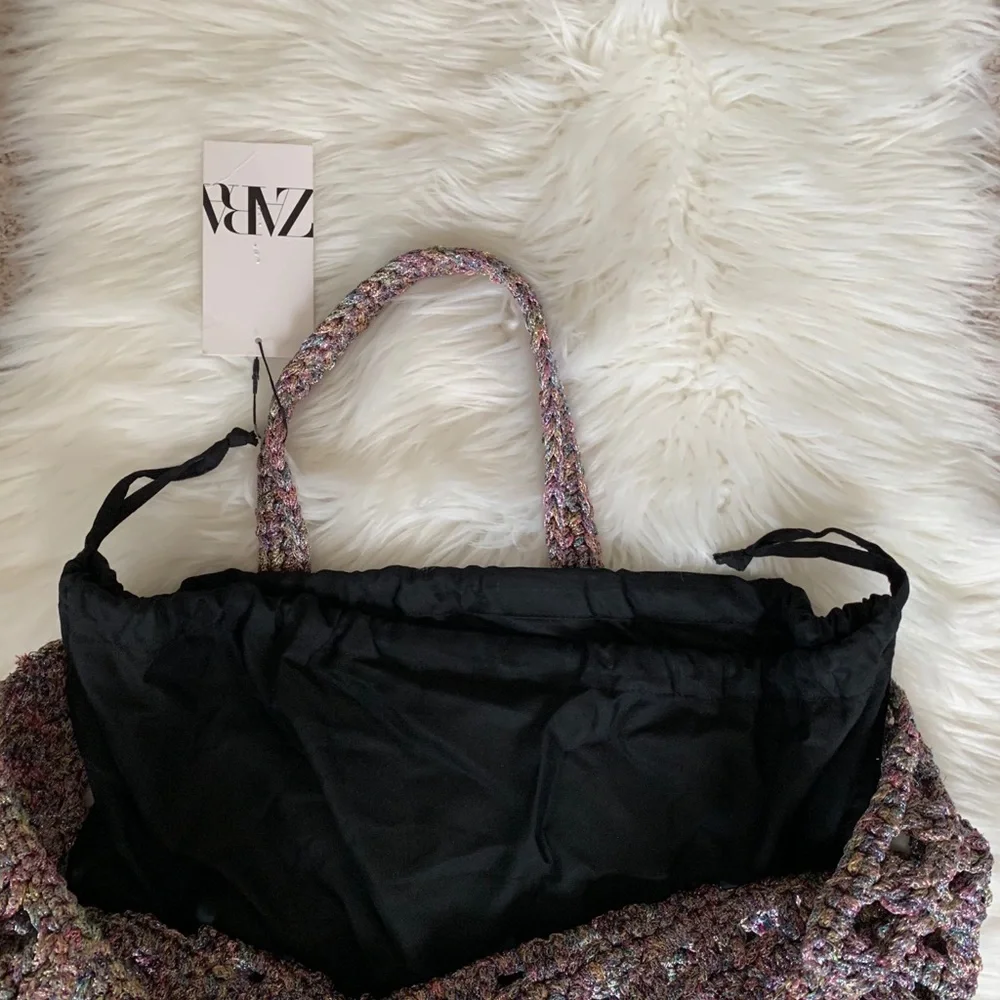 ZARA Shimmer Basket Weave Tote Bag - Picture 8 of 11